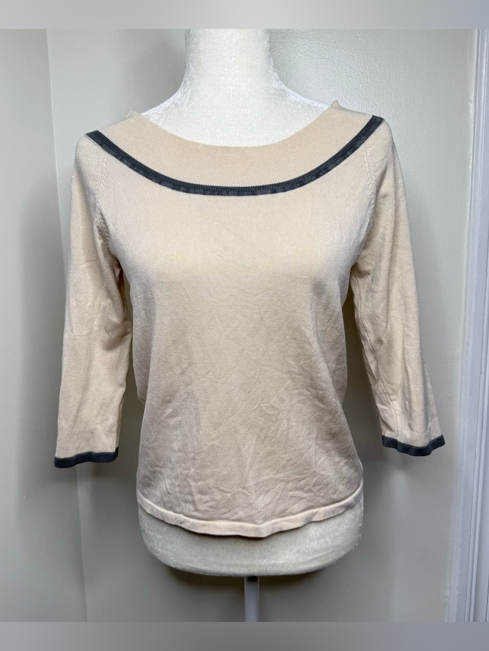 Grace Dane Lewis Petite Silk Blend Knit Top Medium Beige Gray Trim Professional